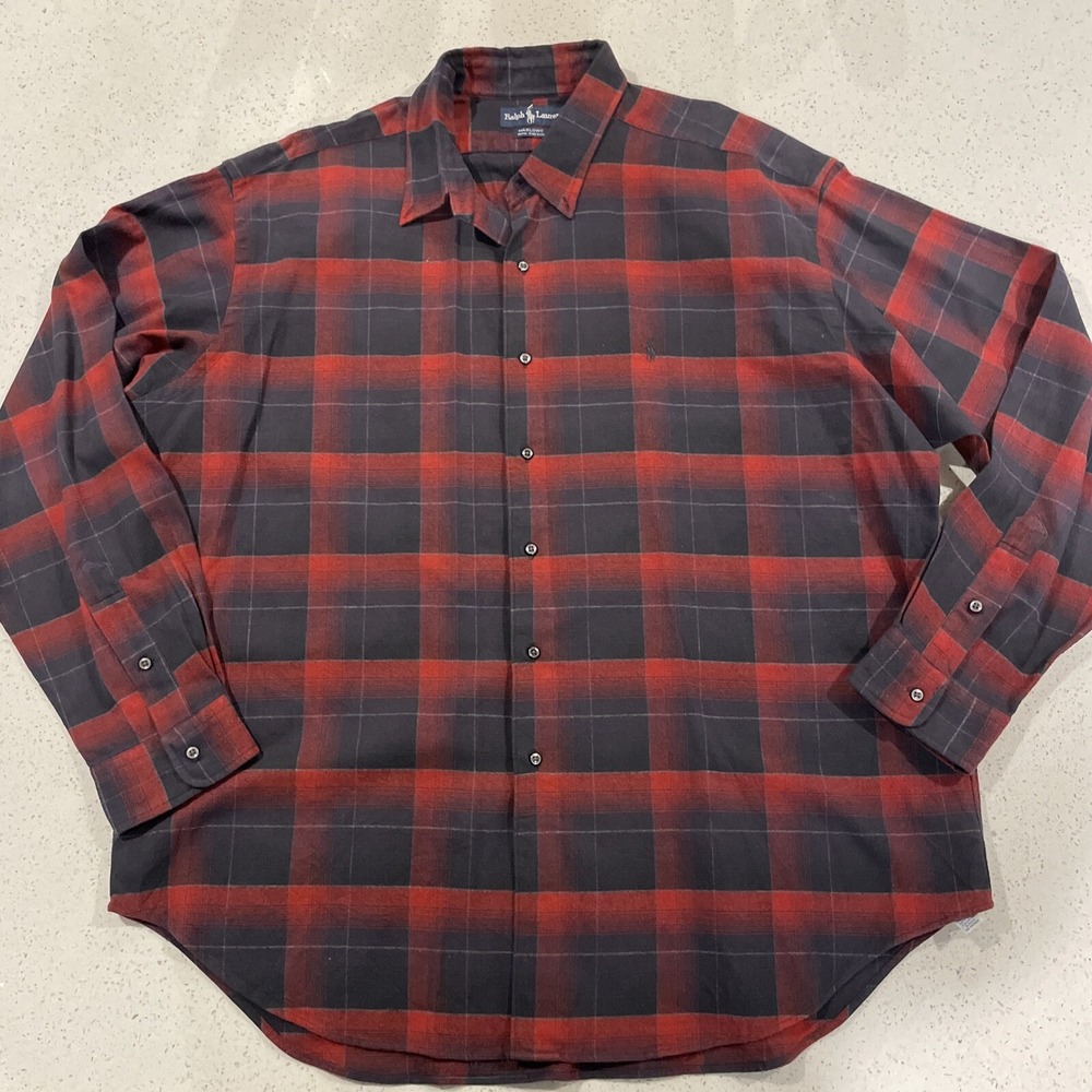 Ralph Lauren Marlowe Shirt Mens 2XL Blue Red Plaid Button Up Long Sleeve Preppy